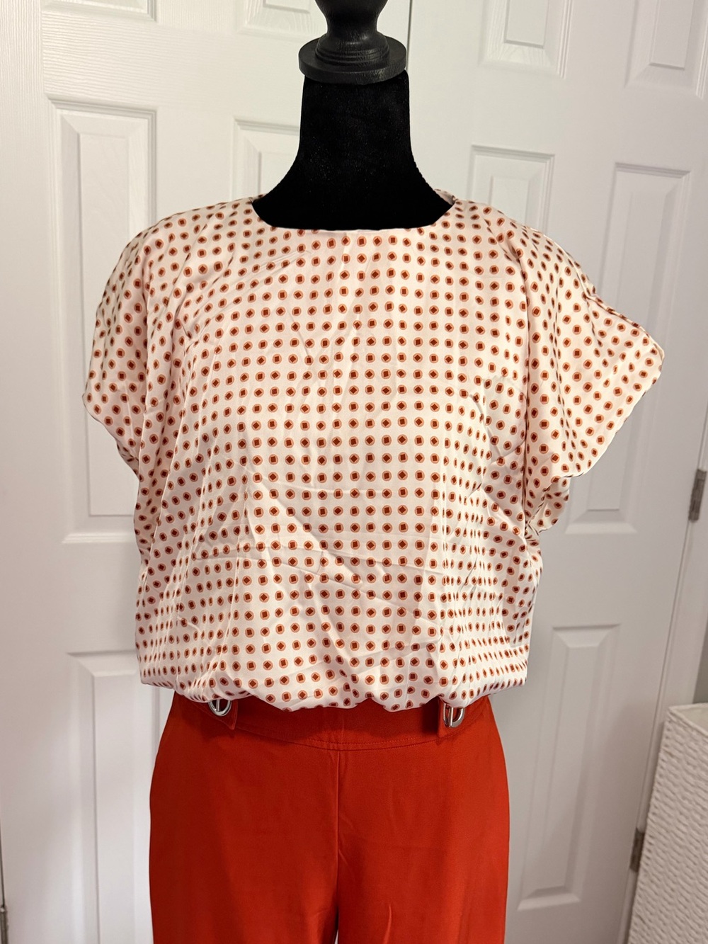 Womens Cream Blouse with Rust Dot Print size M NWT